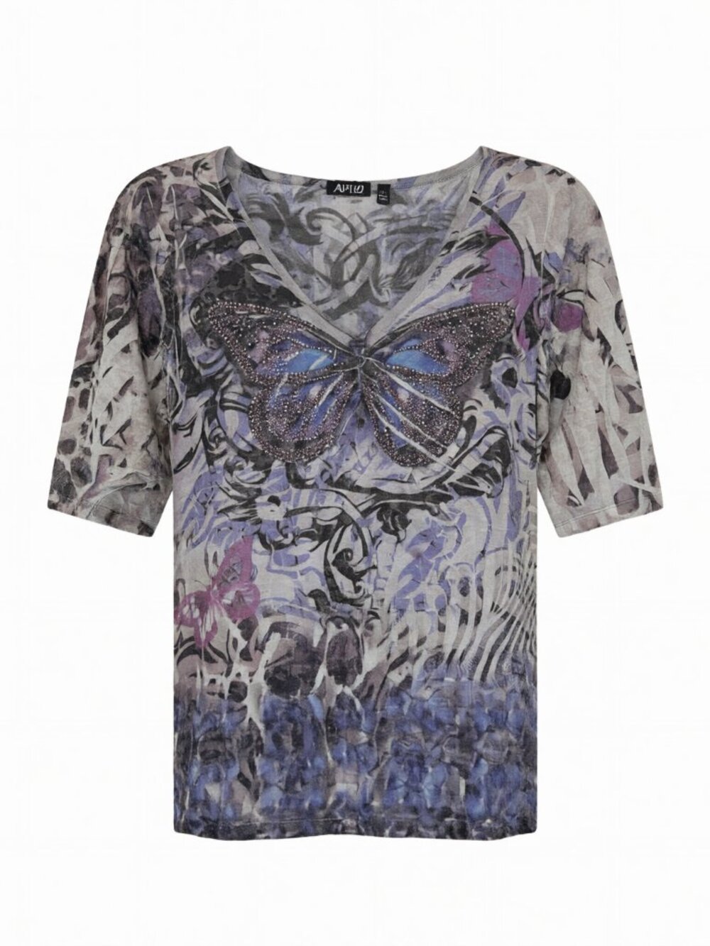APT.9 Purple Pink Women's Butterfly Print Top XL Purple